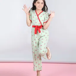 StyleStone Rayon Woven Flutter Sleeves Cherries Printed & Striped Jumpsuit - Green-picture-21