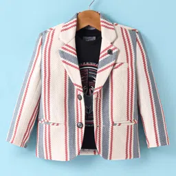 Dapper Dudes Full Sleeves Textured Blazer With Typography Printed Tee Set - Off White-picture-38