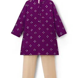 Babyhug Georgette Woven Full Sleeves Kurta Pajama Set With Mirror Embroidered - Purple-picture-13