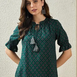 Anouk Rustic Print Tie-Up Neck Flutter Sleeve Ethnic Top-picture-12