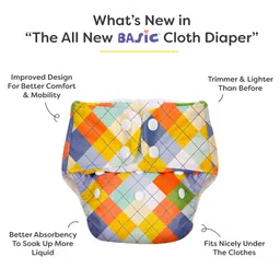 BASIC for Baby Reusable Cloth Diapers for Babies l Adjustable & Washable l 3M - 3Y l Rash Free Diaper - Peach Geometric image 2
