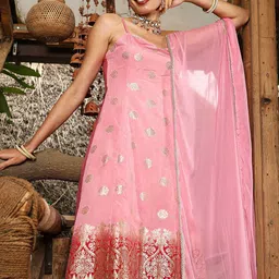 QISSA Women Floral Embroidered Regular Kurta with Churidar & With Dupatta image 5