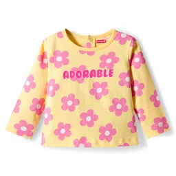 Babyhug Cotton Knit Full Sleeves Night Suit With Floral Print - Yellow image 2