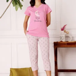 Bodycare Women Printed Pure Cotton V-Neck Night suit-image-69