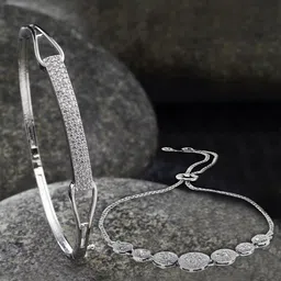 ZENEME Women 2 Brass American Diamond Rhodium-Plated Wraparound Bracelet-picture-33