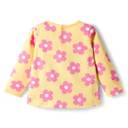 Babyhug Cotton Knit Full Sleeves Night Suit With Floral Print - Yellow image 3