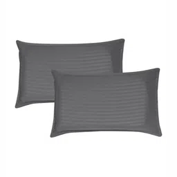 Status Grey Striped 144TC Fitted Solid King Bedsheet with 2 Pillow Covers- 2.2mx2.4m image 2