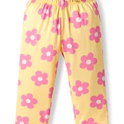 Babyhug Cotton Knit Full Sleeves Night Suit With Floral Print - Yellow image 4