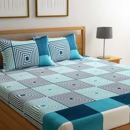 Romee Turquoise & White 144 TC Bed Sheet Set-image-2
