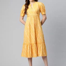 Cottinfab Yellow & White Printed Midi Dress-picture-49