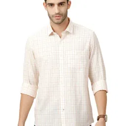 CAVALLO By Linen Club White Linen Contemporary Fit Checks shirts-image-54
