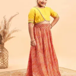 StyloBug Girls Yellow Cotton Printed Lahnga Choli image 3