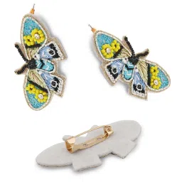 Zaveri Pearls Multicolor Beads Hand Crafted Butterfly Earring & Brooch Set-ZPFK16008 image 3