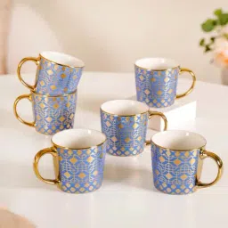 Nestasia Lavish Tea Cup Set Of 6 Microwave-Safe Blue Ceramic Coffee Mugs 280ml-picture-12