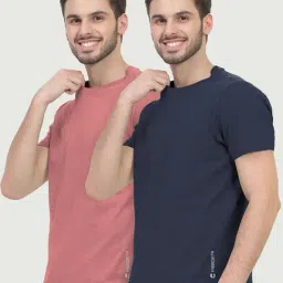 Freecultr Dusty Pink & Galaxy Blue Cotton Regular Fit T-Shirt - Pack Of 2-picture-17