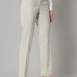 powersutra Slim Fit Poly Cotton Mid Waist Formal Trouser - Sage Green image 3