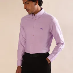 ANDAMEN Light Violet Slim Fit Cotton Shirt image 3