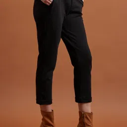 Label Ritu Kumar Black Loose Fit Mid Rise Trousers image 3