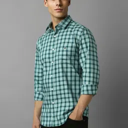 Louis Philippe Sport Green Cotton Slim Fit Checks Shirt image 3