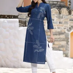 Juniper Blue Cotton Plain Kurta image 3