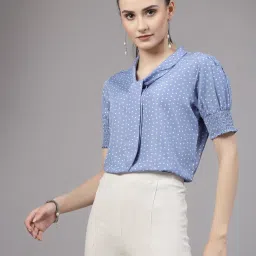 Style Quotient Blue & White Printed Top image 3