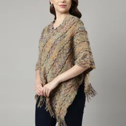 showoffff SHOWOFF Khaki Self Design Poncho image 3