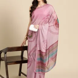 Silk Land Pink Silk Printed Saree With Unstitched Blouse image 3