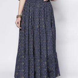 Sera Navy Cotton Printed Maxi Skirt-picture-31