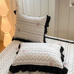 JC HOME 3Pcs Black & White Printed 162 TC Single Bed Covers image 2