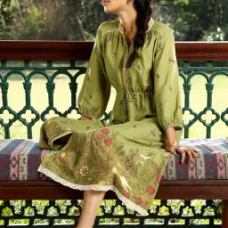 Aurelia Olive A Line Kurta-image-0