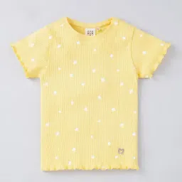 Ed-a-Mamma Kids Yellow & White Cotton Floral Print Top-image-22