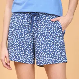 Enamor Steel Blue Cotton Printed Lounge Shorts-image-75