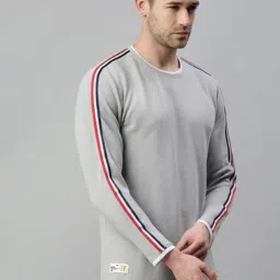 showoffff SHOWOFF Grey Cotton Slim Fit Solid Sweatshirt image 3