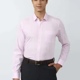 Peter England Pink Cotton Slim Fit Checks Shirt-image-29