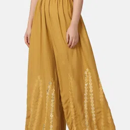 BUYNEWTREND Yellow Embroidered Palazzos image 3