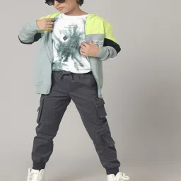 Under Fourteen Only Kids Neon Green Color Block Full Sleeves Sweatshirt image 3