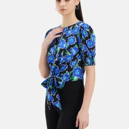 Kazo Blue & Black Floral Print Top image 3