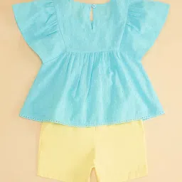 Pantaloons Baby Blue & Yellow Cotton Embroidered Top Set image 3