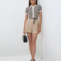 Wardrobe by Westside Dark Brown Striped Knit-Textured Cotton Top image 3