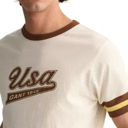 Gant Beige Slim Fit Printed T-Shirt image 3