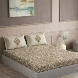 DDecor Elemental Yellow Cotton Ethnic 180 TC Super King Bedsheet with 2 Pillow Covers-image-33