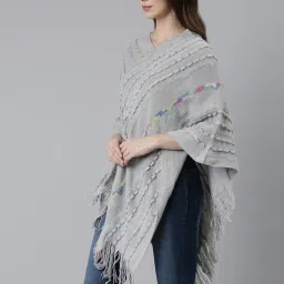 showoffff SHOWOFF Grey Striped Poncho image 3