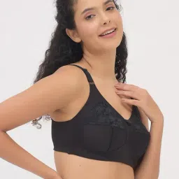 Clovia Black Polyamide Solid Minimizer Bra image 3