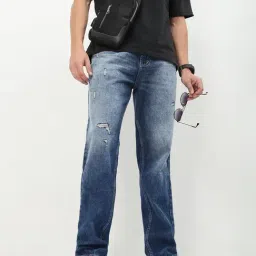 showoffff Showoff Blue Straight Fit Distressed Jeans image 4