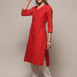 Biba Red Embroidered Straight Kurta image 3