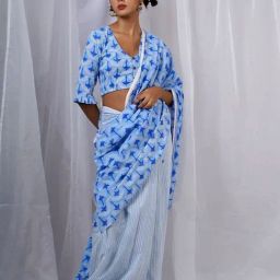 Chidiyaa Blue Pure Cotton Printed Saree-picture-4