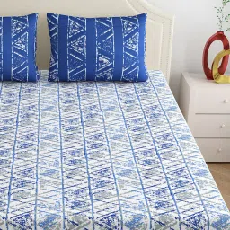 Dreamscape Blue Cotton Abstract Bed Sheets Sets image 3