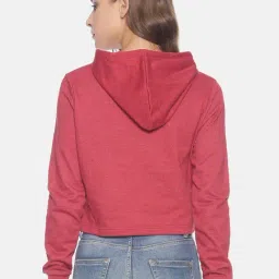 Campus Sutra Red Full Sleeves Hooded Sweatshirt image 2