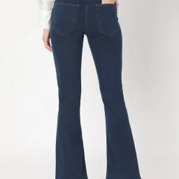 Vero Moda Dark Blue Blended Bootcut High Rise Jeans image 3