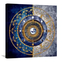 ARTE'VENUE Moon Dial Blue & Yellow Canvas Wall Arts - Set of 2 (10 X 10 inch Each) image 2
